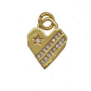 Copper Heart Pendant Pave Zirconia Gold Plated, approx 11mm
