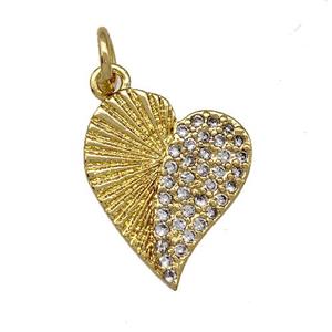 Copper Heart Pendant Pave Zircoina Gold Plated, approx 12-15mm