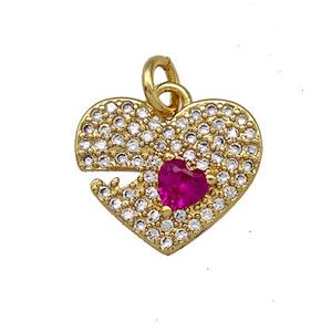 Copper Heart Pendant Pave Zirconia Emoji Gold Plated, approx 12-13.5mm