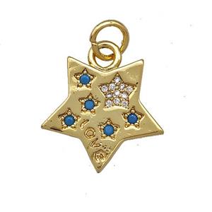Copper Star Pendant Micro Pave Zirconia Gold Plated, approx 17mm