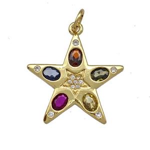 Copper Star Pendant Micro Pave Zirconia Gold Plated, approx 20mm