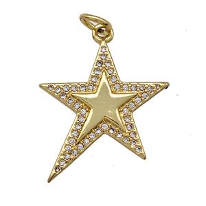 Copper Star Pendant Micro Pave Zirconia Gold Plated, approx 17-20mm