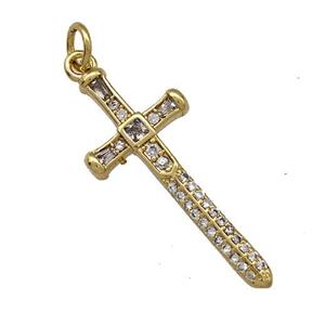 Copper Sword Pendant Pave Zircon Gold Plated, approx 12-28mm