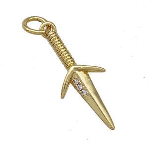 Copper Dagger Pendant Pave Zircon Gold Plated, approx 9-20mm