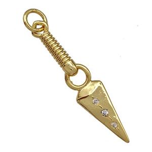 Copper Dagger Pendant Pave Zircon Gold Plated, approx 6-26mm