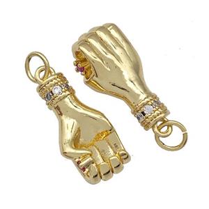 Copper Hand Pendant Pave Zirconia Gold Plated, approx 9-18mm