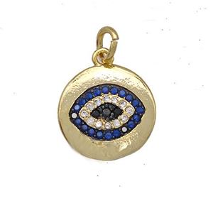 Copper Eye Charms Pendant Pave Zircon Circle Gold Plated, approx 13mm