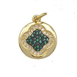 Copper Clover Charms Pendant Pave Zircon Circle Gold Plated, approx 13mm