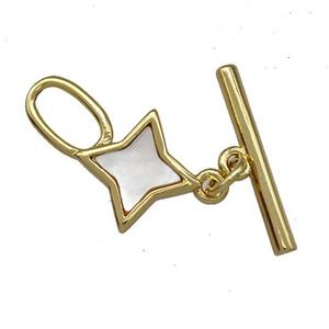 Copper Toggle Clasp Pave Shell Star Gold Plated, approx 10-21mm
