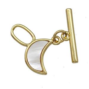 Copper Toggle Clasp Pave Shell Moon Gold Plated, approx 13-21mm