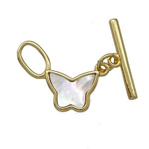 Copper Toggle Clasp Pave Shell Butterfly Gold Plated, approx 13-21mm