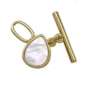 Copper Toggle Clasp Pave Shell Teardrop Gold Plated, approx 12-21mm