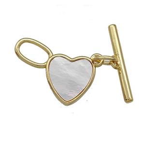 Copper Toggle Clasp Pave Shell Heart Gold Plated, approx 15-21mm