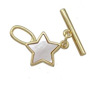 Copper Toggle Clasp Pave Shell Star Gold Plated, approx 15-21mm
