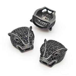 Copper Leopard Head Beads Pave Zircon Black Plated, approx 14mm