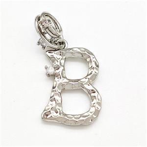Copper Letter-B Pendant Pave Zircon Platinum Plated, approx 10-16mm, 5-8mm