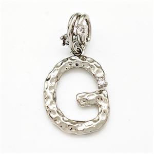 Copper Letter-G Pendant Pave Zircon Platinum Plated, approx 10-16mm, 5-8mm
