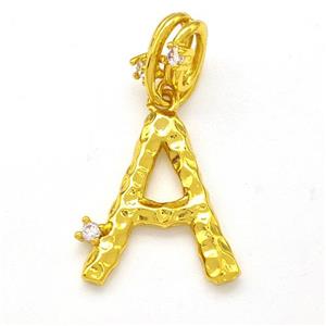 Copper Letter-A Pendant Pave Zircon Gold Plated, approx 10-16mm, 5-8mm