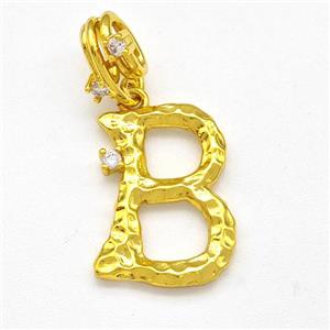 Copper Letter-B Pendant Pave Zircon Gold Plated, approx 10-16mm, 5-8mm