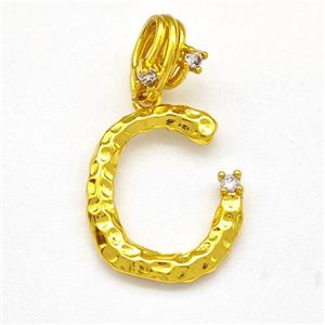Copper Letter-C Pendant Pave Zircon Gold Plated, approx 10-16mm, 5-8mm