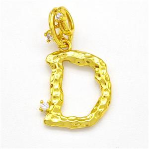 Copper Letter-D Pendant Pave Zircon Gold Plated, approx 10-16mm, 5-8mm