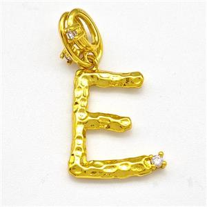 Copper Letter-E Pendant Pave Zircon Gold Plated, approx 10-16mm, 5-8mm
