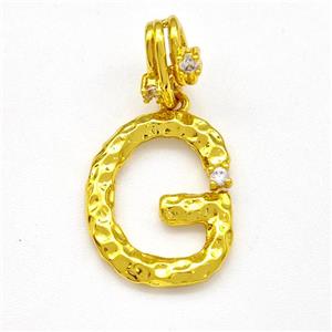 Copper Letter-G Pendant Pave Zircon Gold Plated, approx 10-16mm, 5-8mm