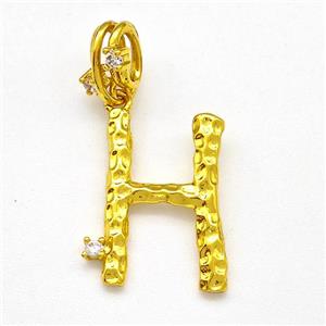 Copper Letter-H Pendant Pave Zircon Gold Plated, approx 10-16mm, 5-8mm
