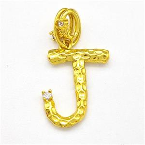 Copper Letter-J Pendant Pave Zircon Gold Plated, approx 10-16mm, 5-8mm