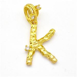 Copper Letter-K Pendant Pave Zircon Gold Plated, approx 10-16mm, 5-8mm