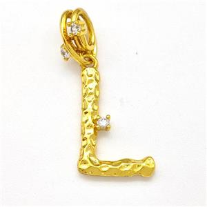 Copper Letter-L Pendant Pave Zircon Gold Plated, approx 10-16mm, 5-8mm