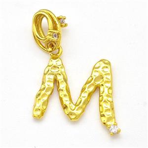 Copper Letter-M Pendant Pave Zircon Gold Plated, approx 10-16mm, 5-8mm