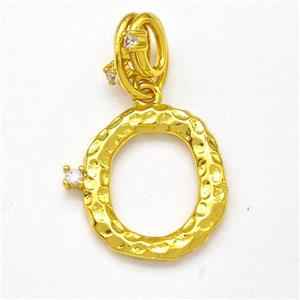 Copper Letter-O Pendant Pave Zircon Gold Plated, approx 10-16mm, 5-8mm