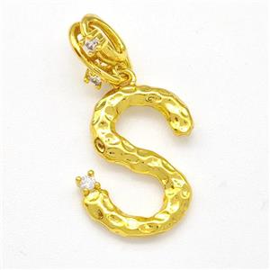 Copper Letter-S Pendant Pave Zircon Gold Plated, approx 10-16mm, 5-8mm