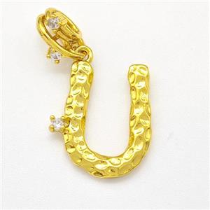 Copper Letter-U Pendant Pave Zircon Gold Plated, approx 10-16mm, 5-8mm