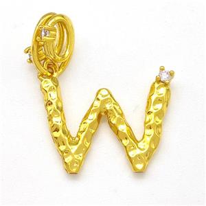 Copper Letter-W Pendant Pave Zircon Gold Plated, approx 10-16mm, 5-8mm