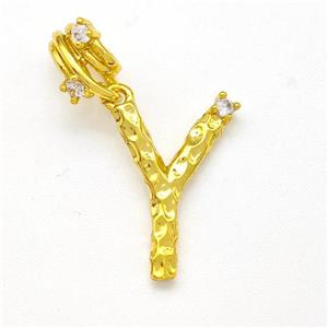 Copper Letter-Y Pendant Pave Zircon Gold Plated, approx 10-16mm, 5-8mm
