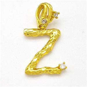 Copper Letter-Z Pendant Pave Zircon Gold Plated, approx 10-16mm, 5-8mm