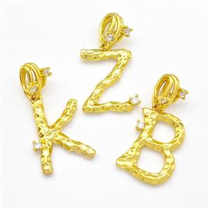 Copper Letter Pendant Pave Zircon Mixed Alphabet Gold Plated, approx 10-16mm, 5-8mm