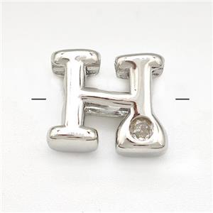 Copper Letter-H Beads Pave Zircon Platinum Plated, approx 6-12mm