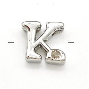 Copper Letter-K Beads Pave Zircon Platinum Plated, approx 6-12mm