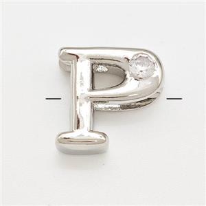 Copper Letter-P Beads Pave Zircon Platinum Plated, approx 6-12mm