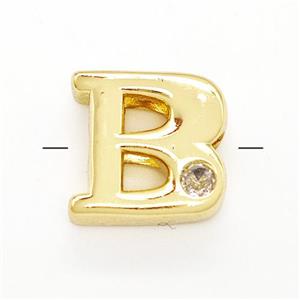 Copper Letter-B Beads Pave Zircon Gold Plated, approx 6-12mm
