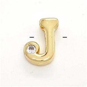 Copper Letter-J Beads Pave Zircon Gold Plated, approx 6-12mm