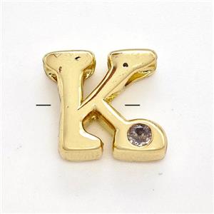 Copper Letter-K Beads Pave Zircon Gold Plated, approx 6-12mm