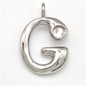 Copper Letter-G Pendant Pave Zircon Platinum Plated, approx 15-18mm