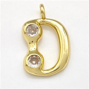 Copper Letter-D Pendant Pave Zircon Gold Plated, approx 15-18mm
