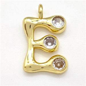 Copper Letter-E Pendant Pave Zircon Gold Plated, approx 15-18mm