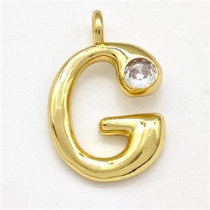 Copper Letter-G Pendant Pave Zircon Gold Plated, approx 15-18mm