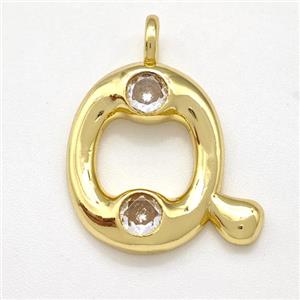 Copper Letter-Q Pendant Pave Zircon Gold Plated, approx 15-18mm